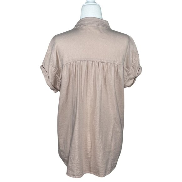 Falls Creek Size M Women Linen-Blend Shirt Beige Short-Sleeve Button-Up - Picture 4 of 10